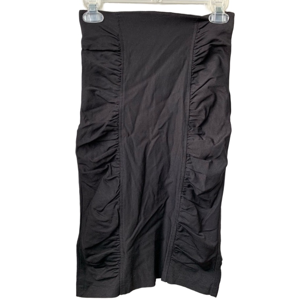 SPRING STREET Women’s Black Zipper Back Midi Side Ruched Pencil Skirt